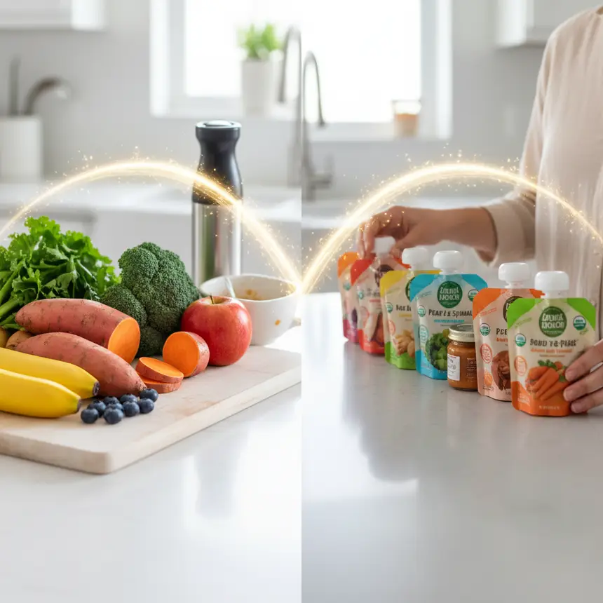 Homemade baby food, store-bought baby food, baby food comparison