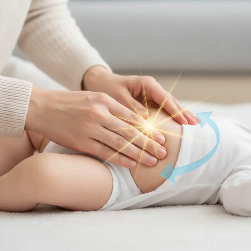 Infant colic causes, baby tummy massage