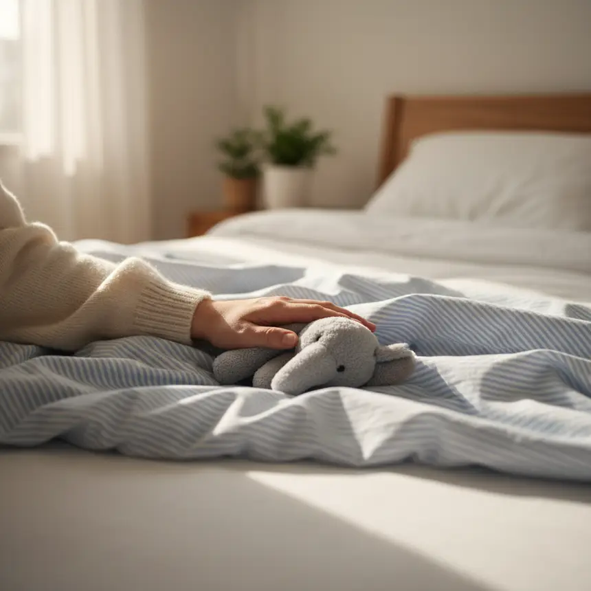 Parent's comforting arm, peaceful sleep, bedtime security