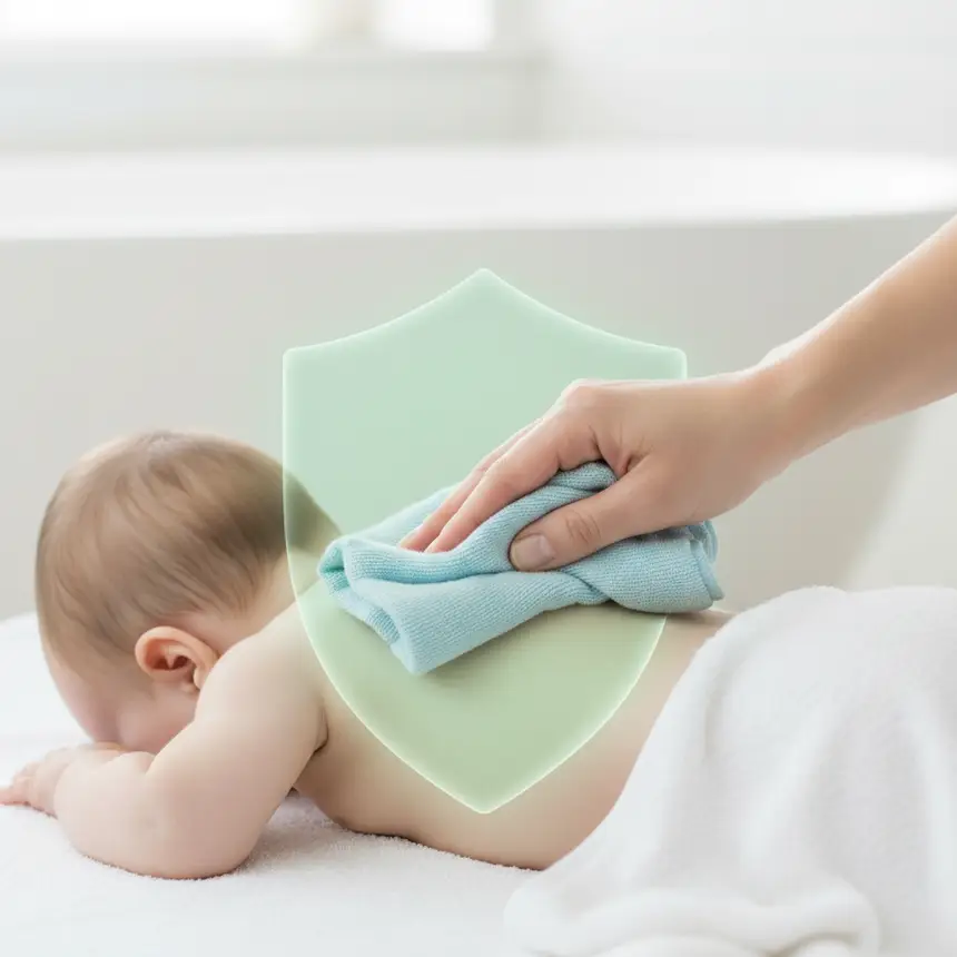 Baby fever relief, lukewarm bath, infant temperature control