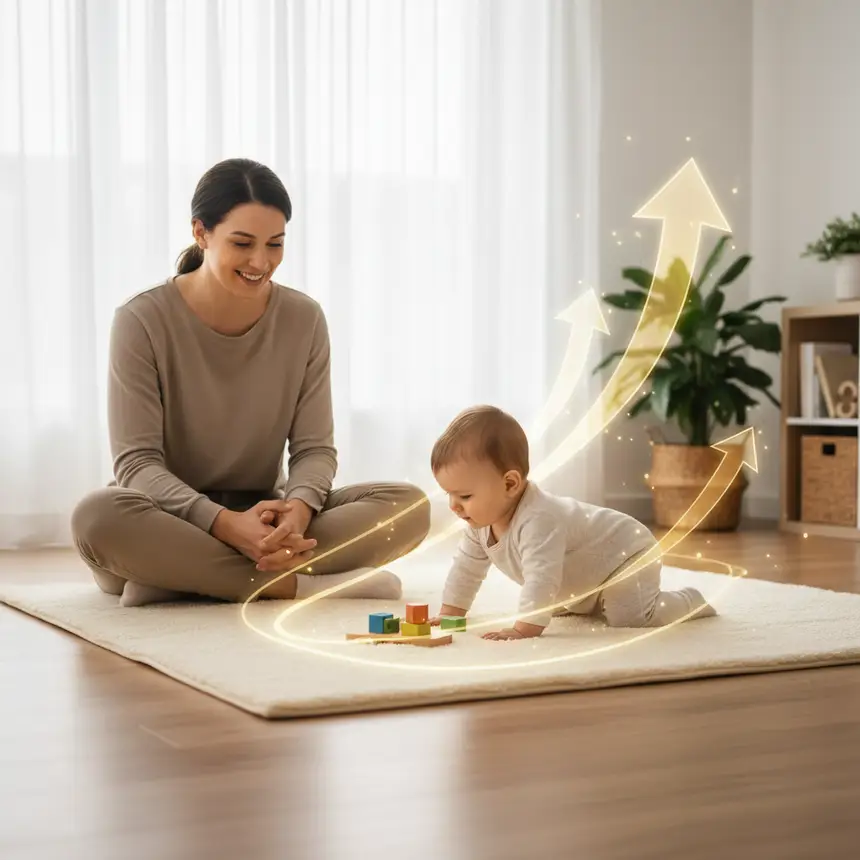 Parent encouraging baby development