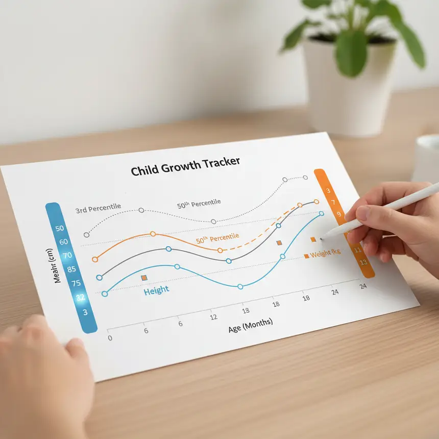 Growth chart infographic, height weight data