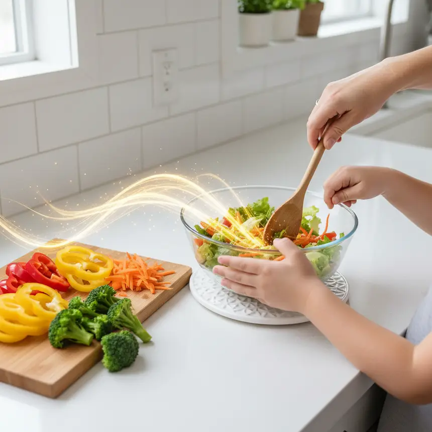 Parent and child cooking together