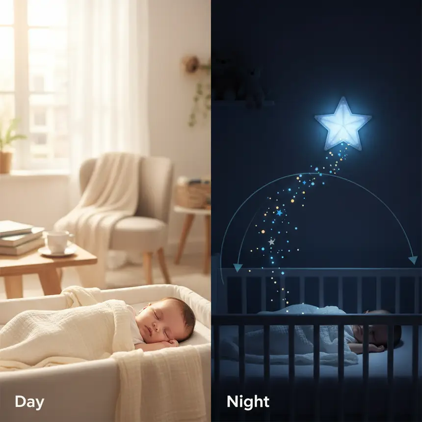 newborn sleep environment, baby sleep routine, light sound control